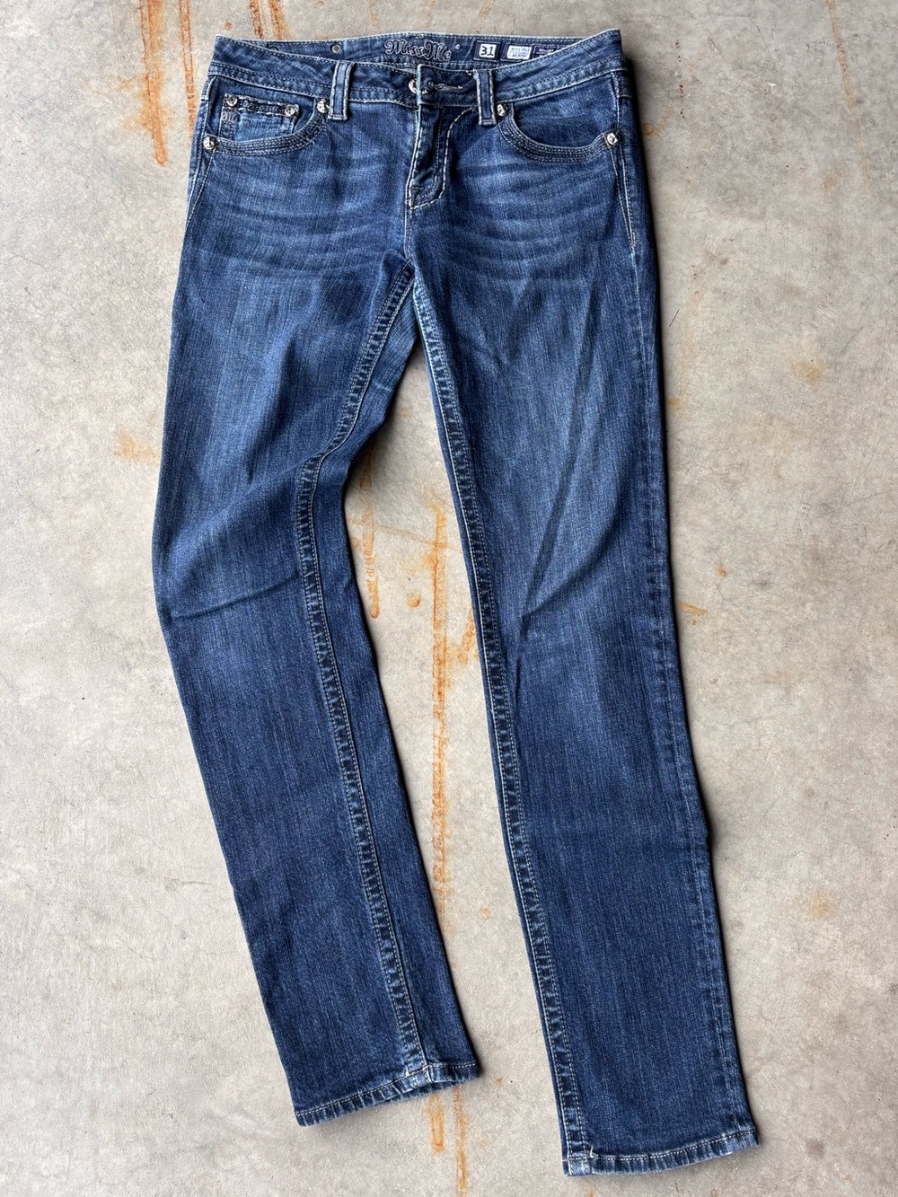 Miss Me Skinny Tall Jeans Size 31 Dark Wash Embellished Rhinestone Y2K Western